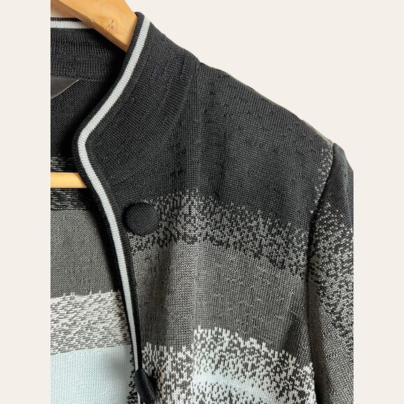 Ming Wang Black Blue Acrylic Knit Button Front Sweater Jacket Size Petite M - Picture 3 of 8